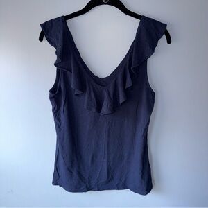 Lilly Pulitzer Navy Sleeveless Ruffle Neckline Top - Size M